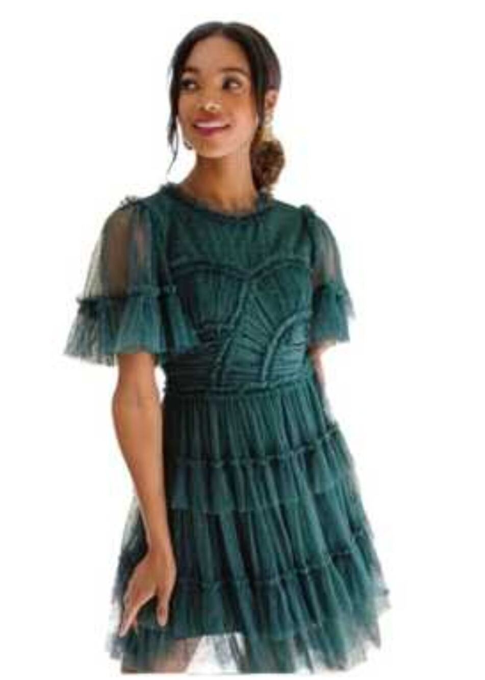 Ivy City Whimsical Tiered Emerald Green Mini Dress NWT Small Fairy
